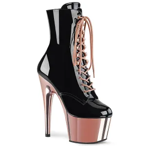 7 Inch Heel ADORE-1020 Black Pat Rose Gold Chrome