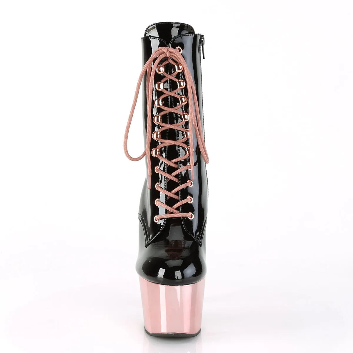 7 Inch Heel ADORE-1020 Black Pat Rose Gold Chrome