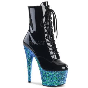 Adore-1020LG Black Patent / Blue Multi Glitter, 7" Heels