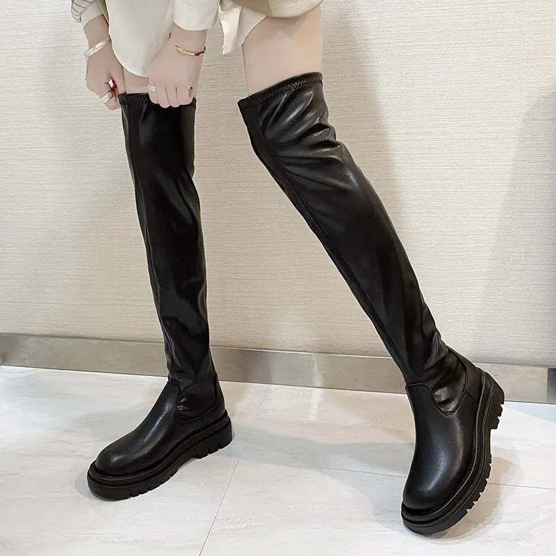 Amozae-Women Long Boots Over The Knee Ladies Luxury Fashion Autumn Winter Shoes Platform Fashion Woman Footwear Slip On 2024 New Botas