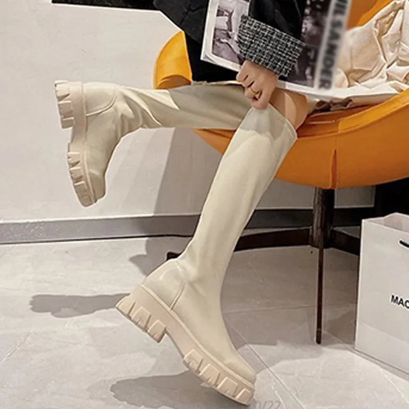 Amozae-Women Long Boots Over The Knee Ladies Luxury Fashion Autumn Winter Shoes Platform Fashion Woman Footwear Slip On 2024 New Botas