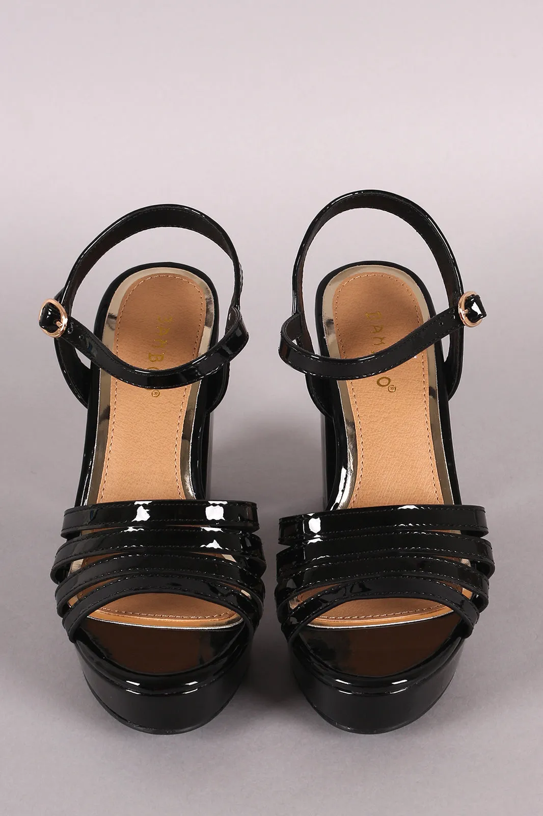 Bamboo Strappy Ankle Strap Platform Chunky Heel