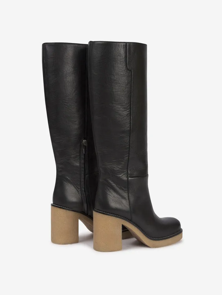 BARBARA BUI BLACK LEATHER PLATFORM BOOTS