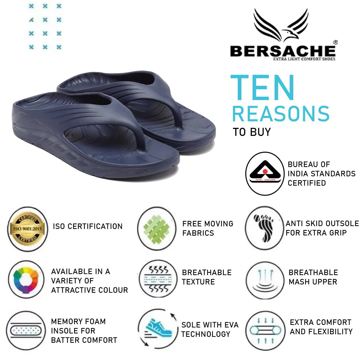 Bersache Extra Soft Classic Casual with  Regular wear with Ultra Soft & Flexibility Technology Flip Flop for Men's & Boy's (6098-Blue)