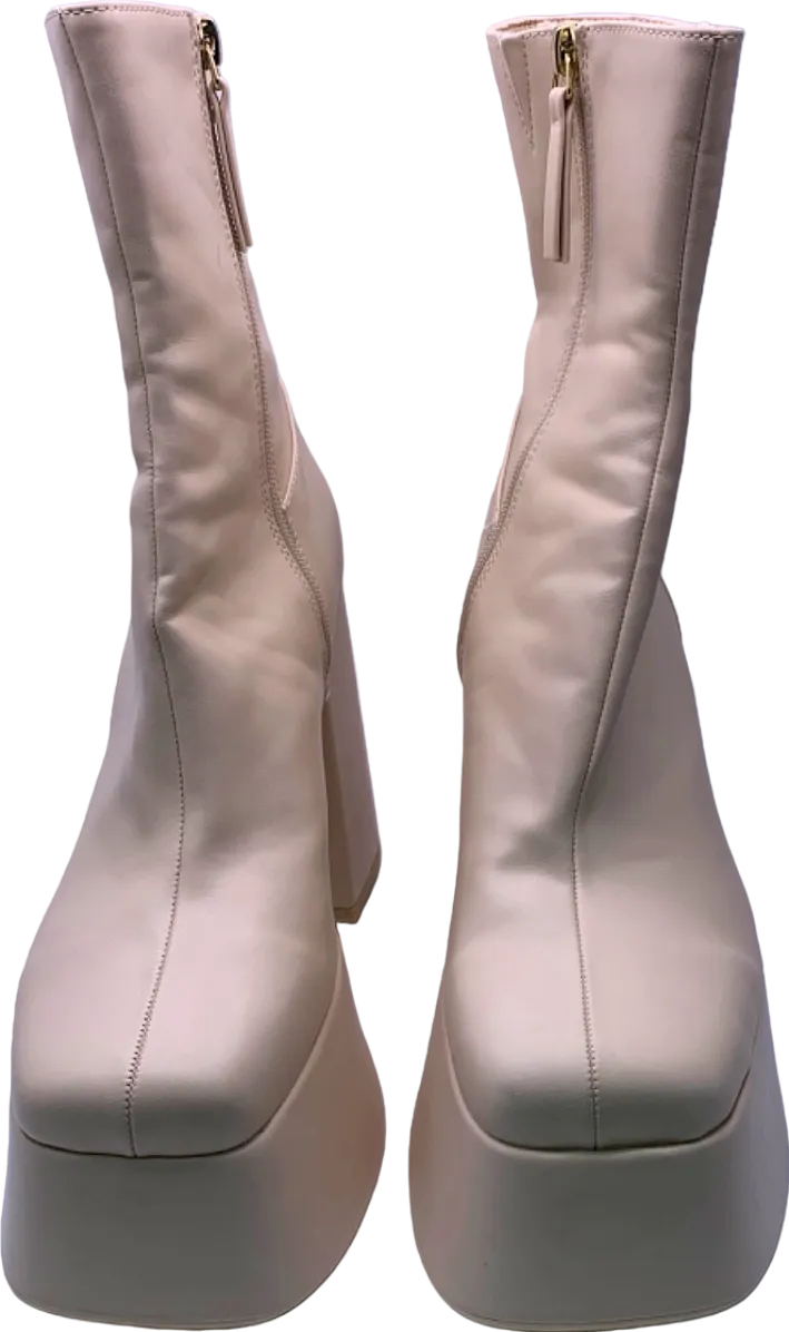 Bershka Beige Platform Block Heel Boots EU 41 UK 8