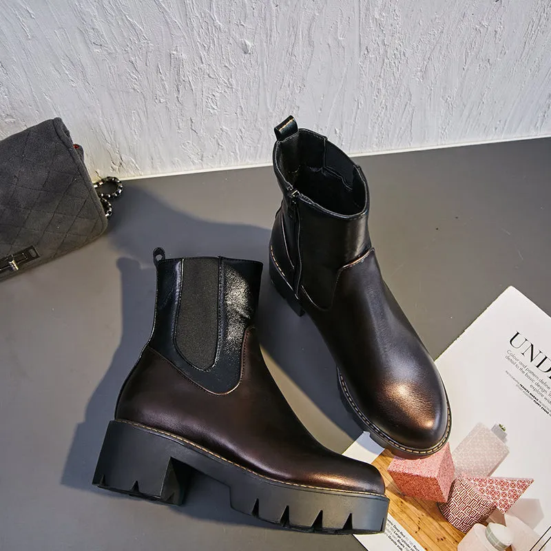 Bigsizeheels Concise platform round toe punk short boots - Eggplant