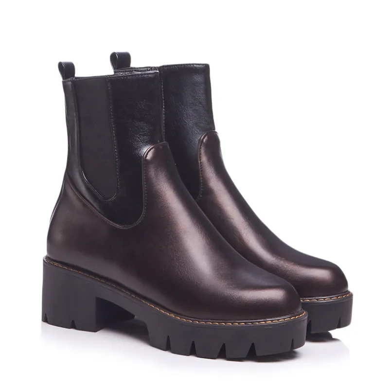 Bigsizeheels Concise platform round toe punk short boots - Eggplant