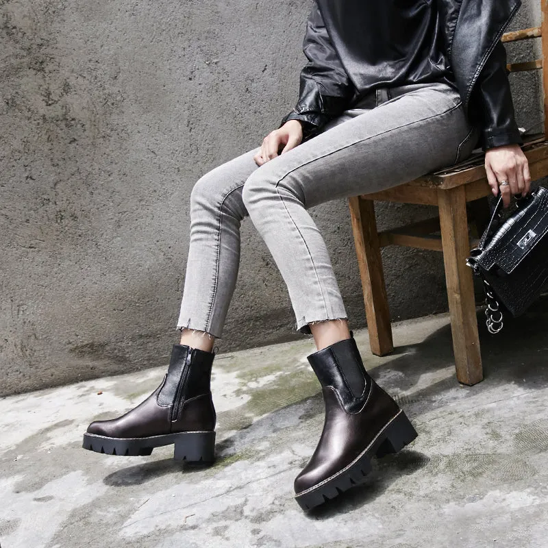 Bigsizeheels Concise platform round toe punk short boots - Eggplant