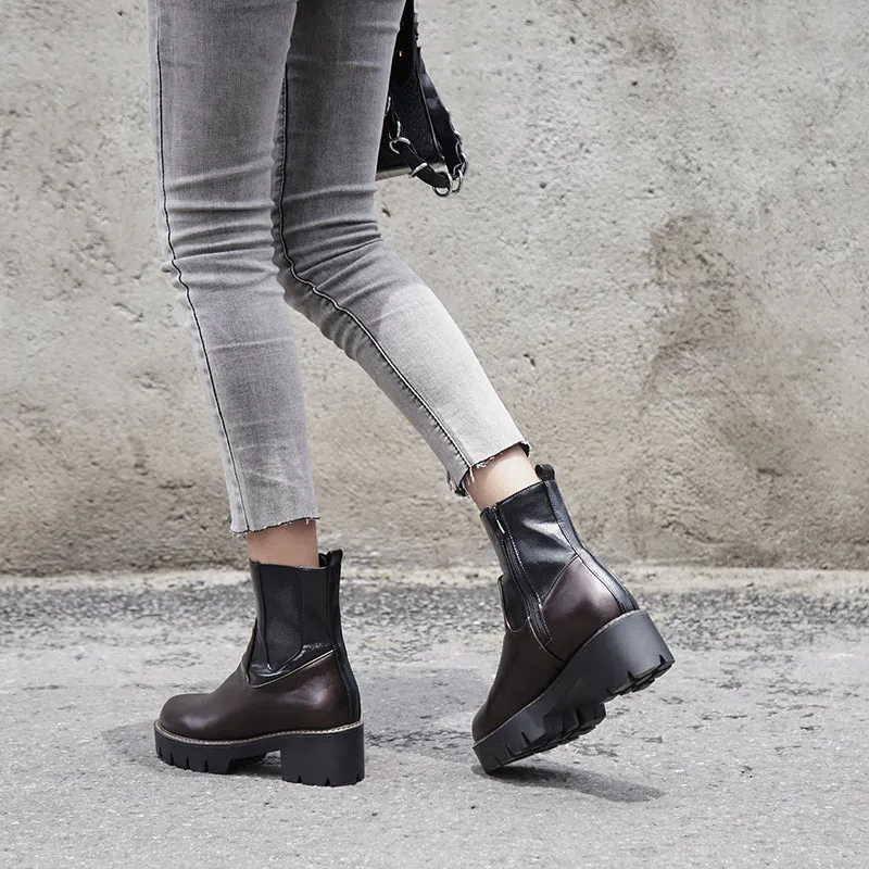 Bigsizeheels Concise platform round toe punk short boots - Eggplant