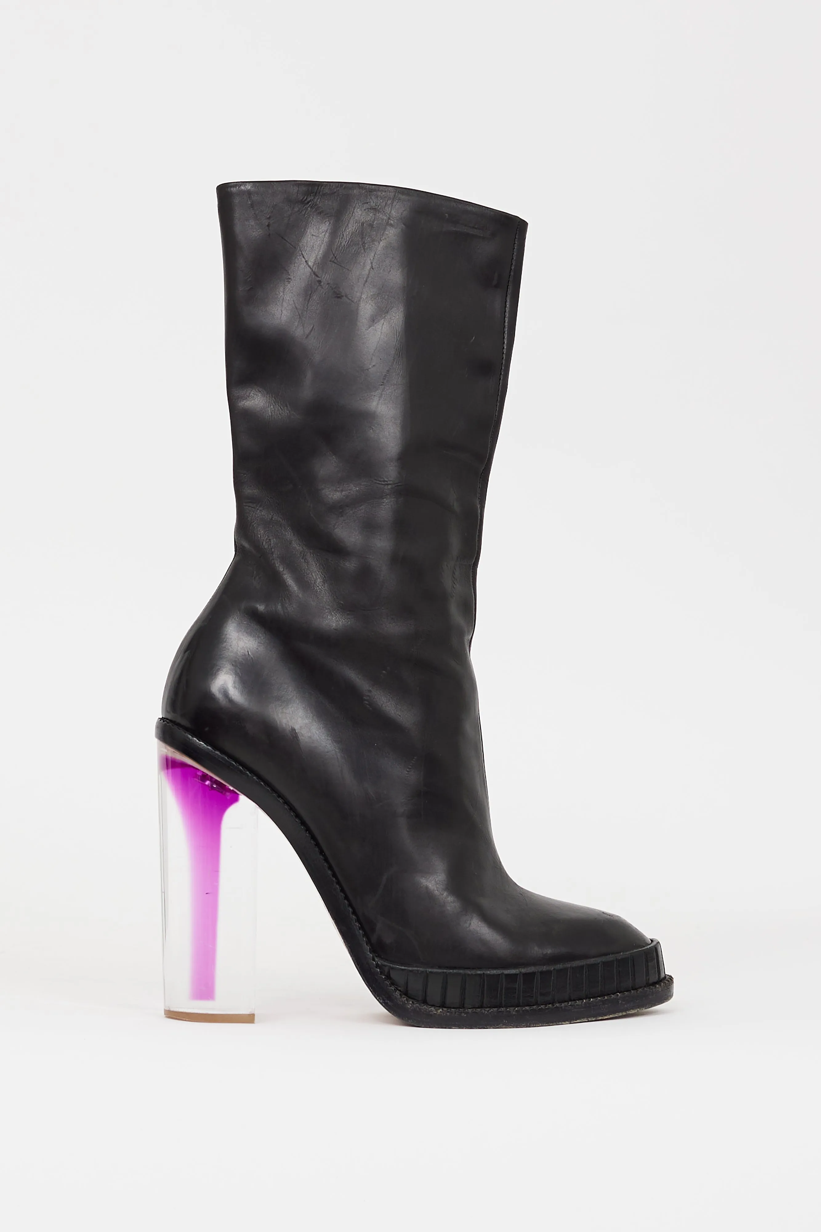 Black & Purple Leather & Lucite Boot