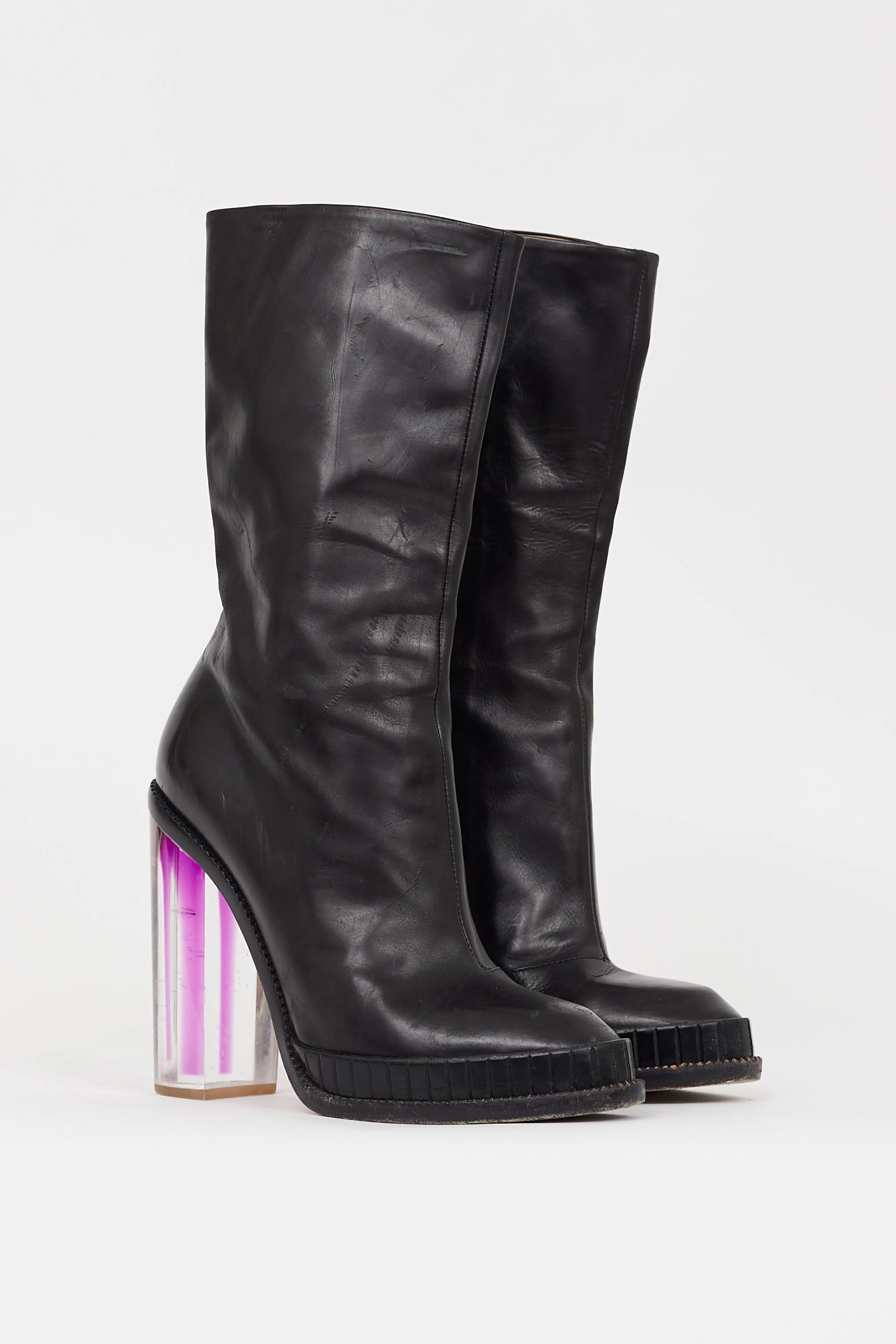Black & Purple Leather & Lucite Boot