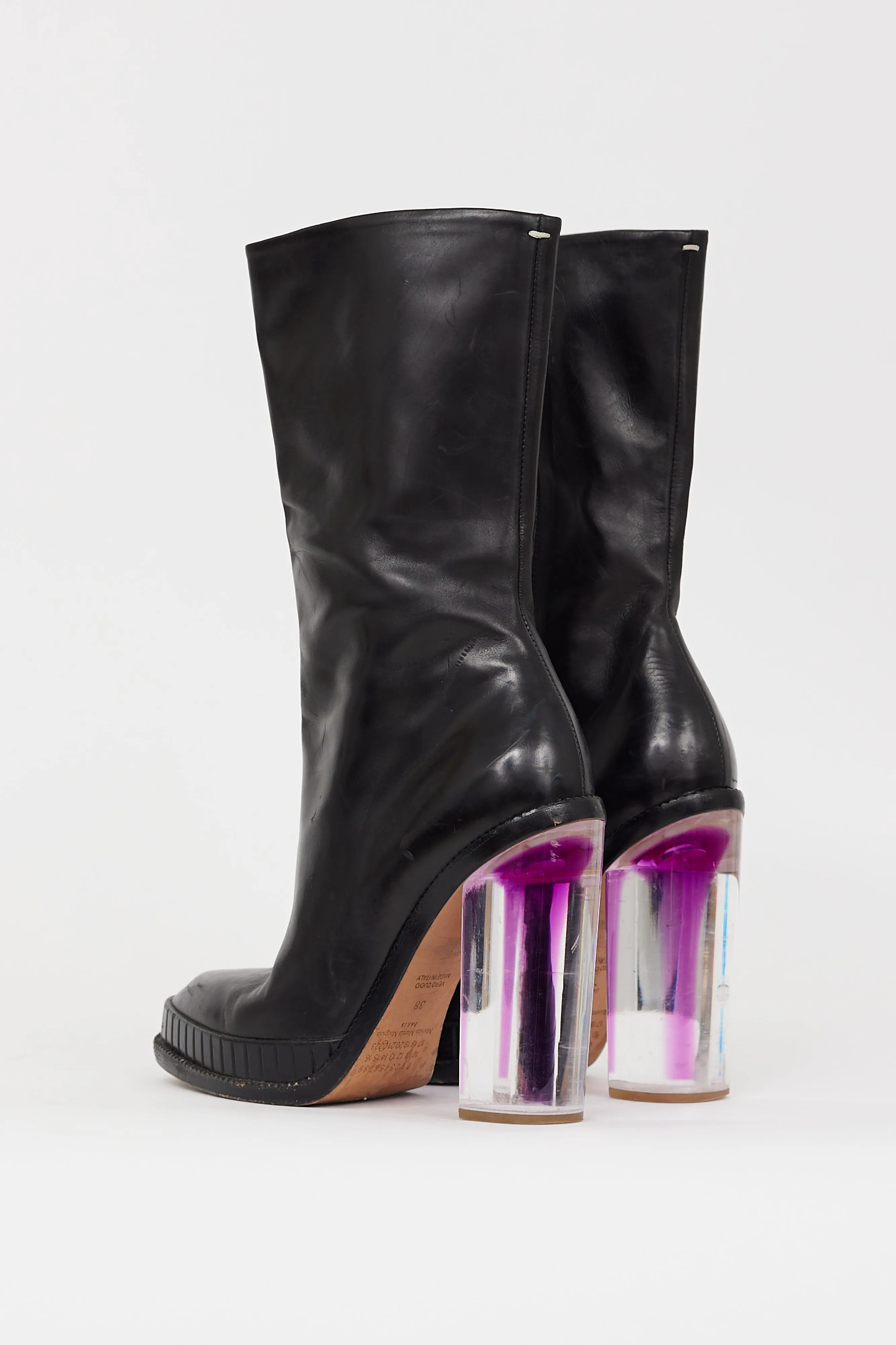 Black & Purple Leather & Lucite Boot