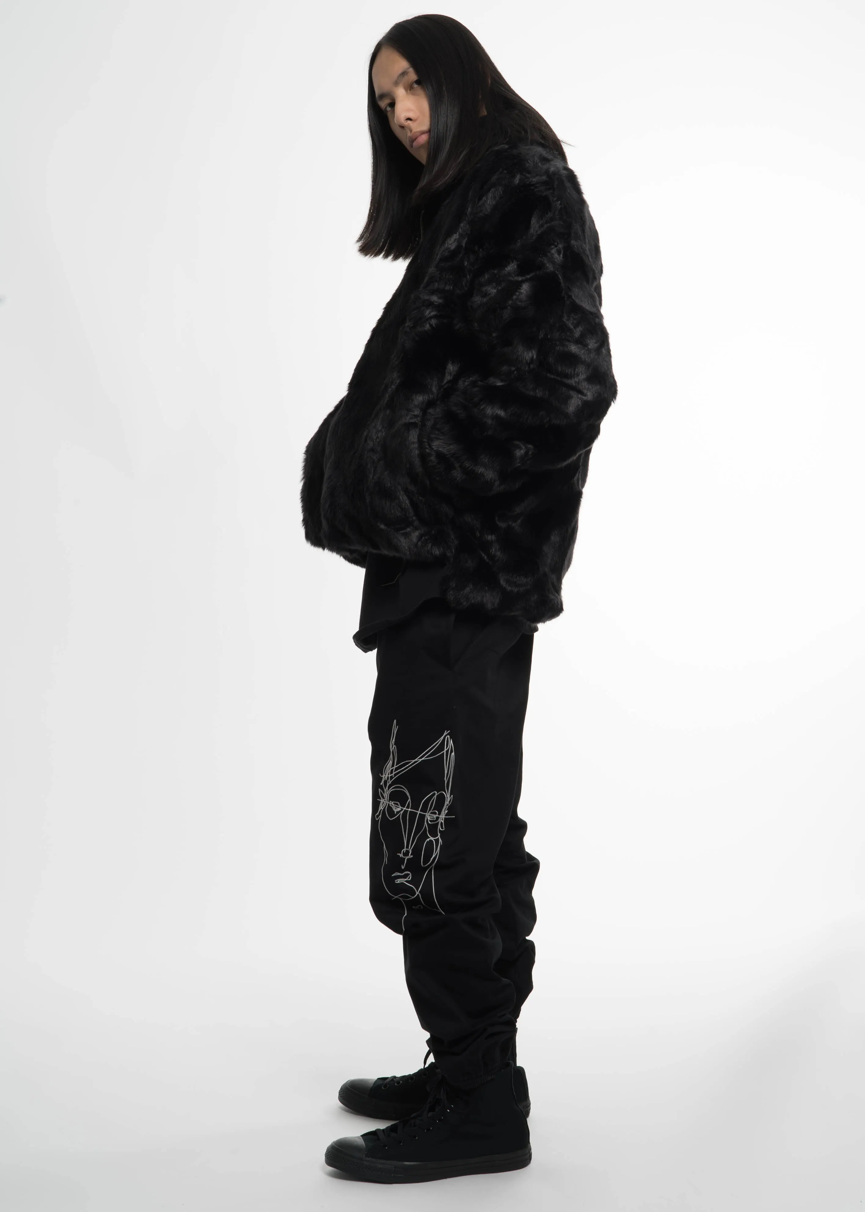 Black Drawstring Pants w/ Face