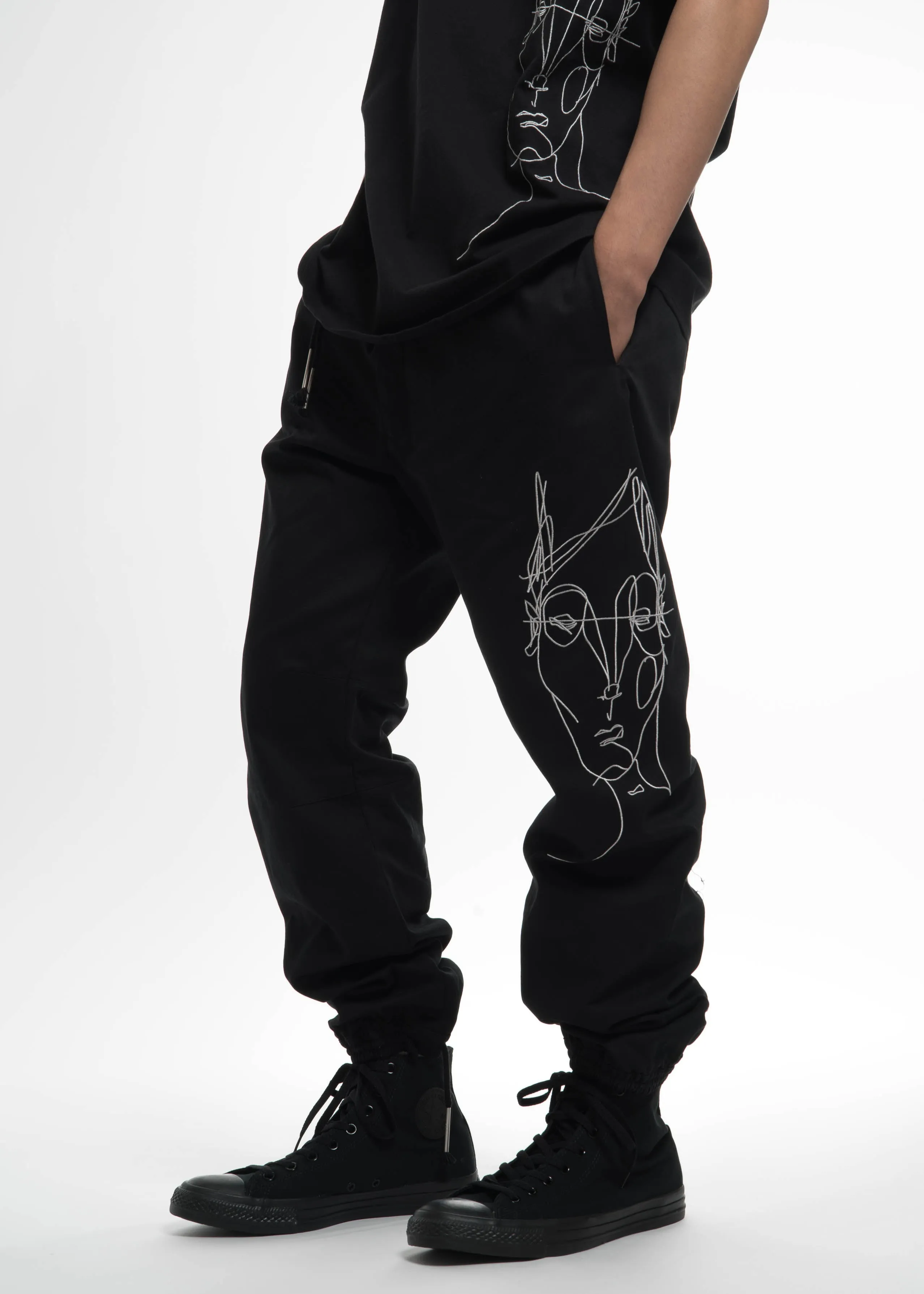 Black Drawstring Pants w/ Face