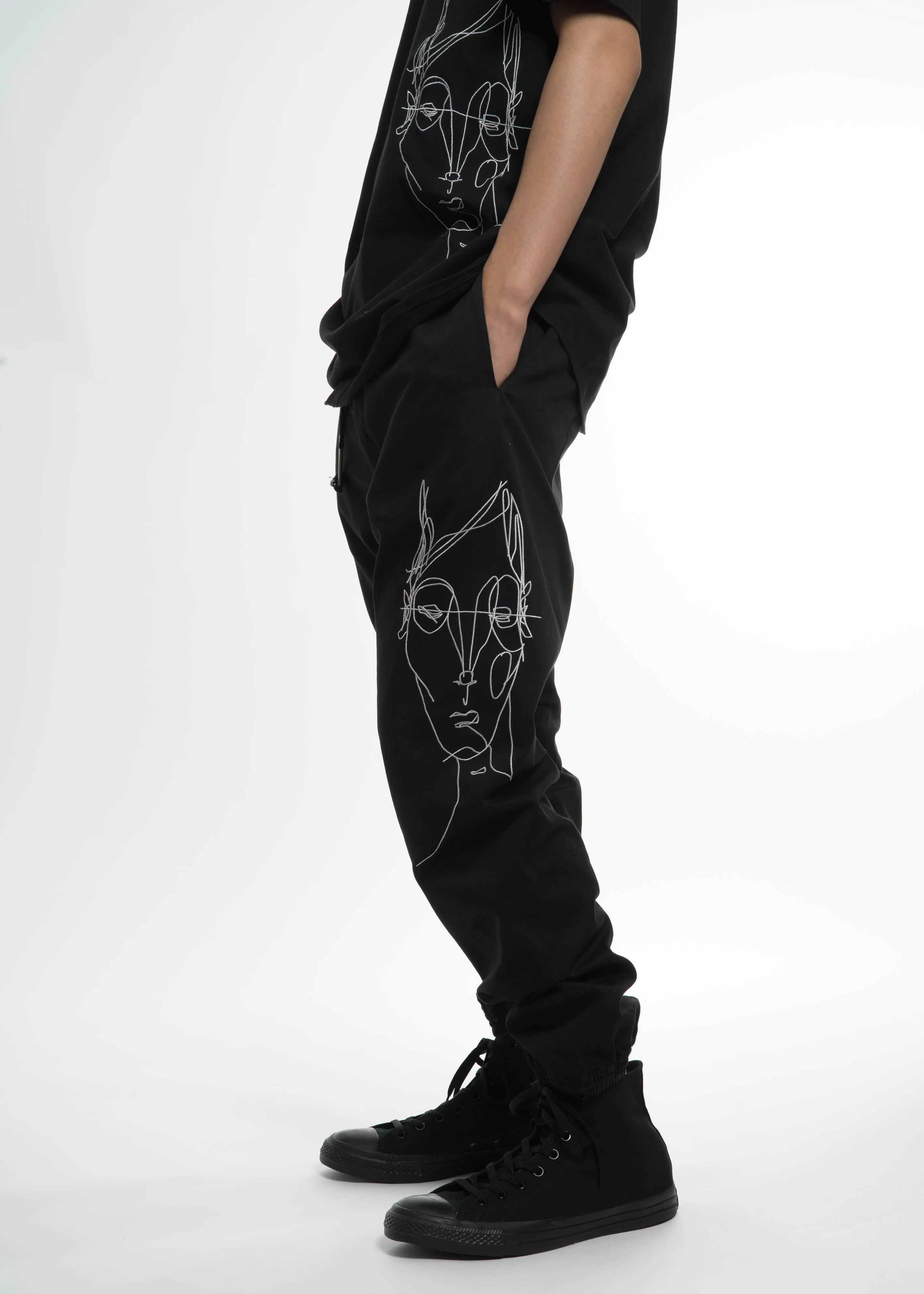 Black Drawstring Pants w/ Face