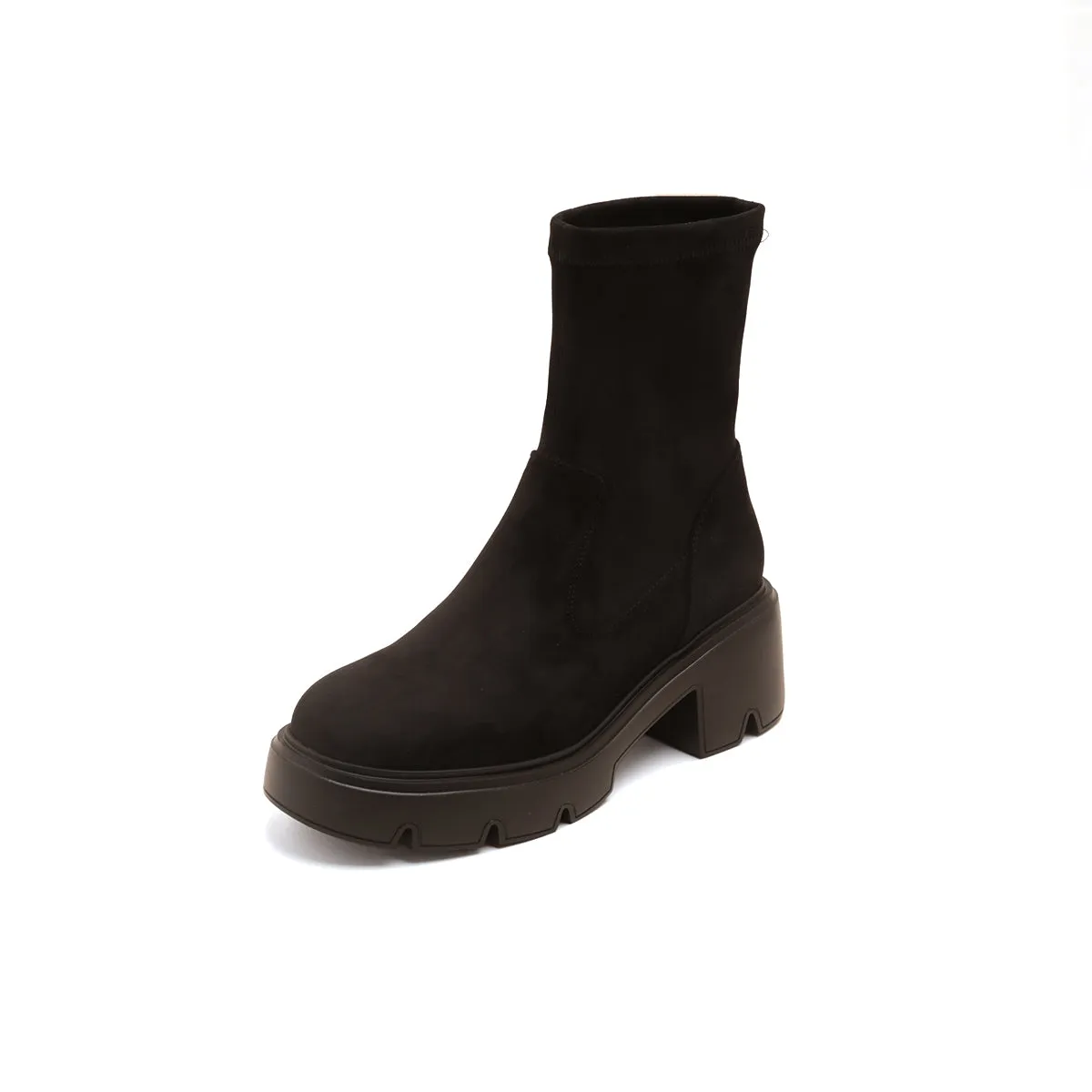 Black Elastic Platform Ankle Sock Boots