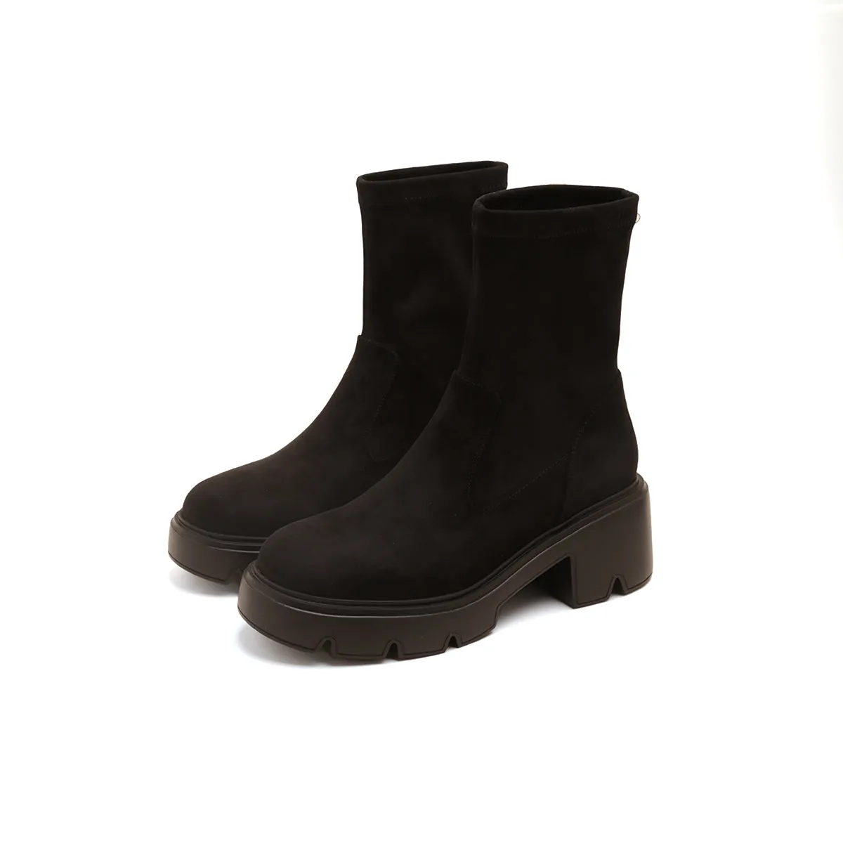Black Elastic Platform Ankle Sock Boots