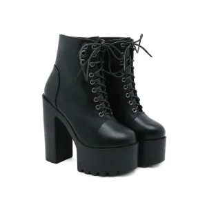 Black Gothic Lace Up Chunky Platform Boots