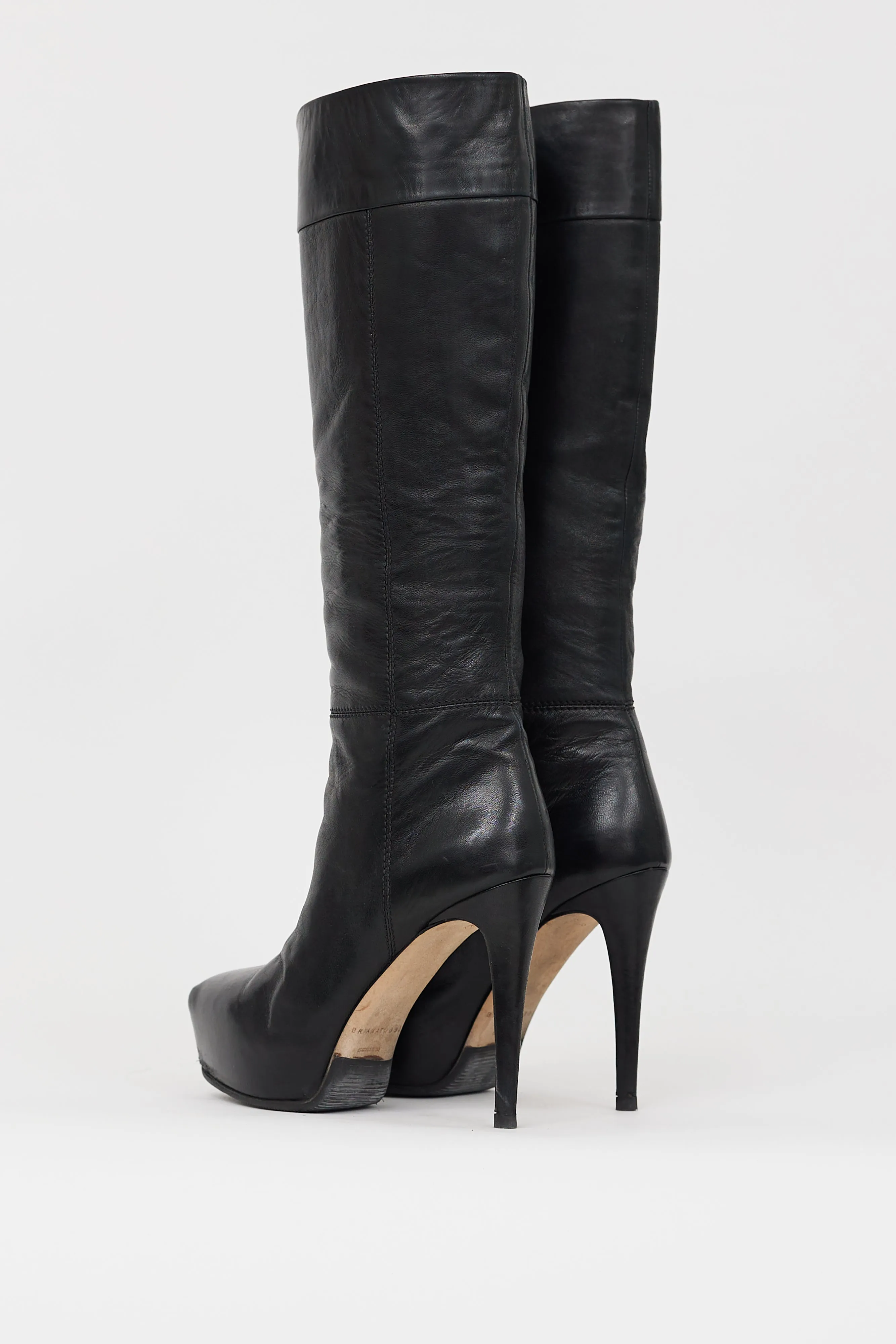 Black Leather Concealed Platform Knee High Boot