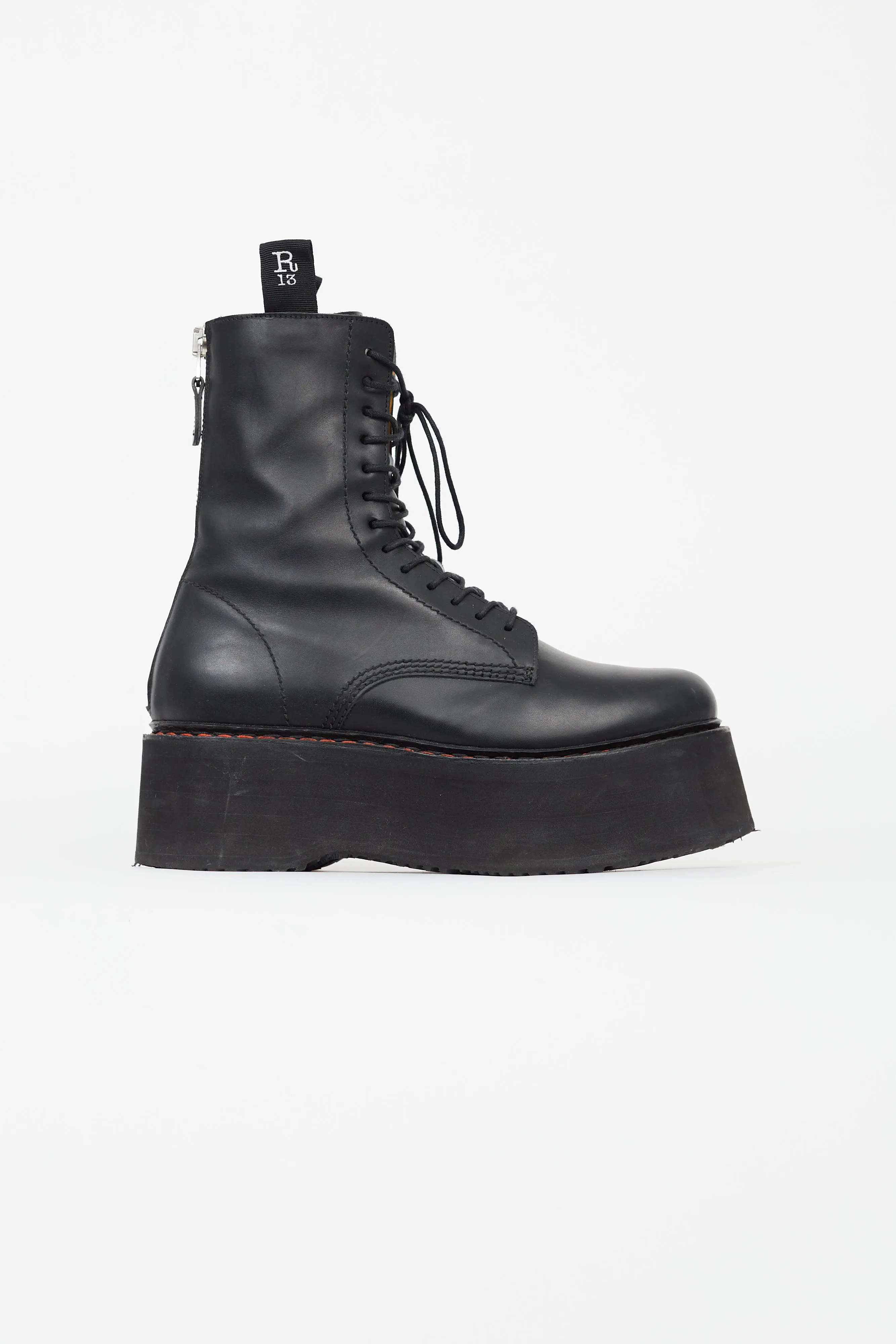 Black Leather Double Stack Platform Boot