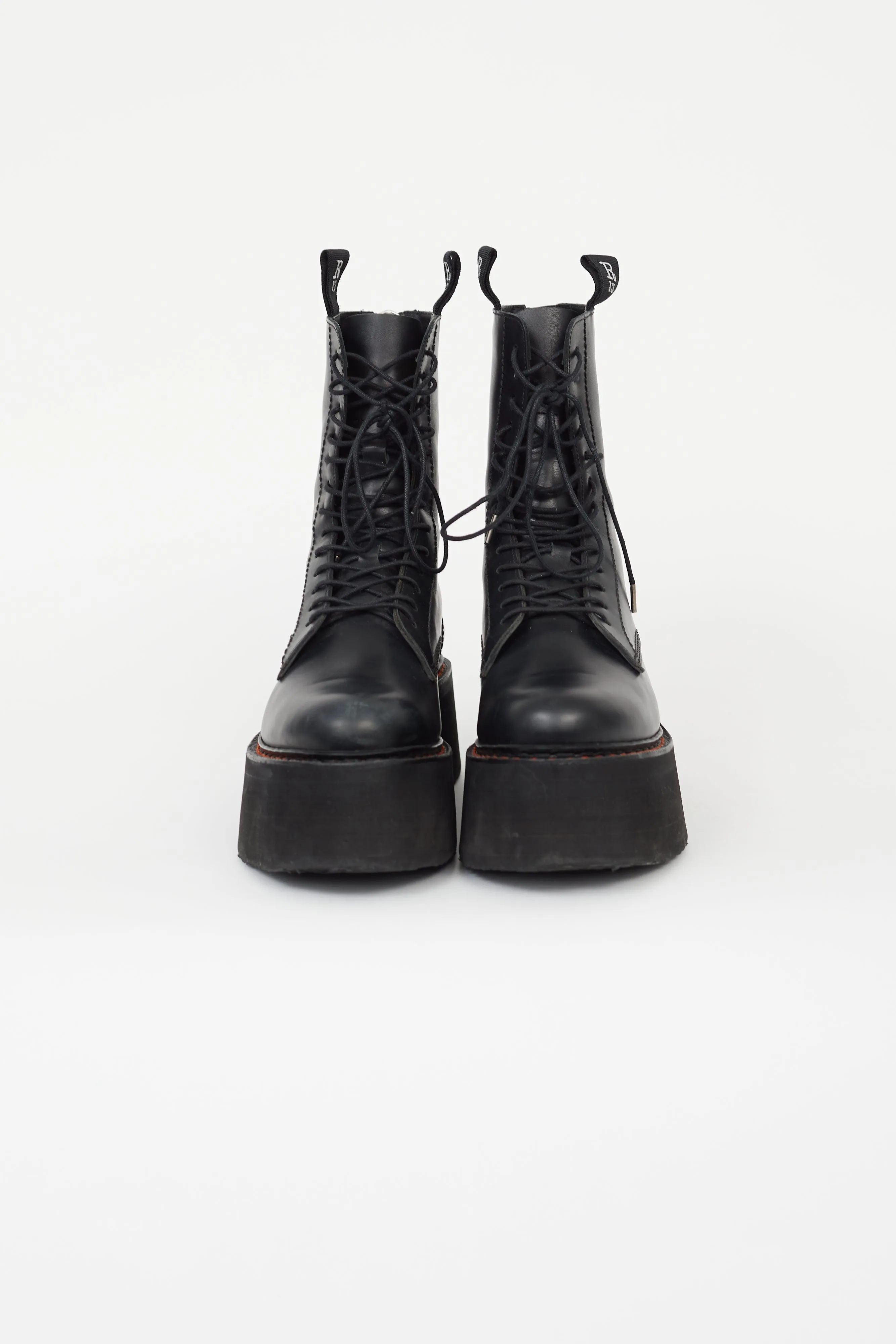 Black Leather Double Stack Platform Boot