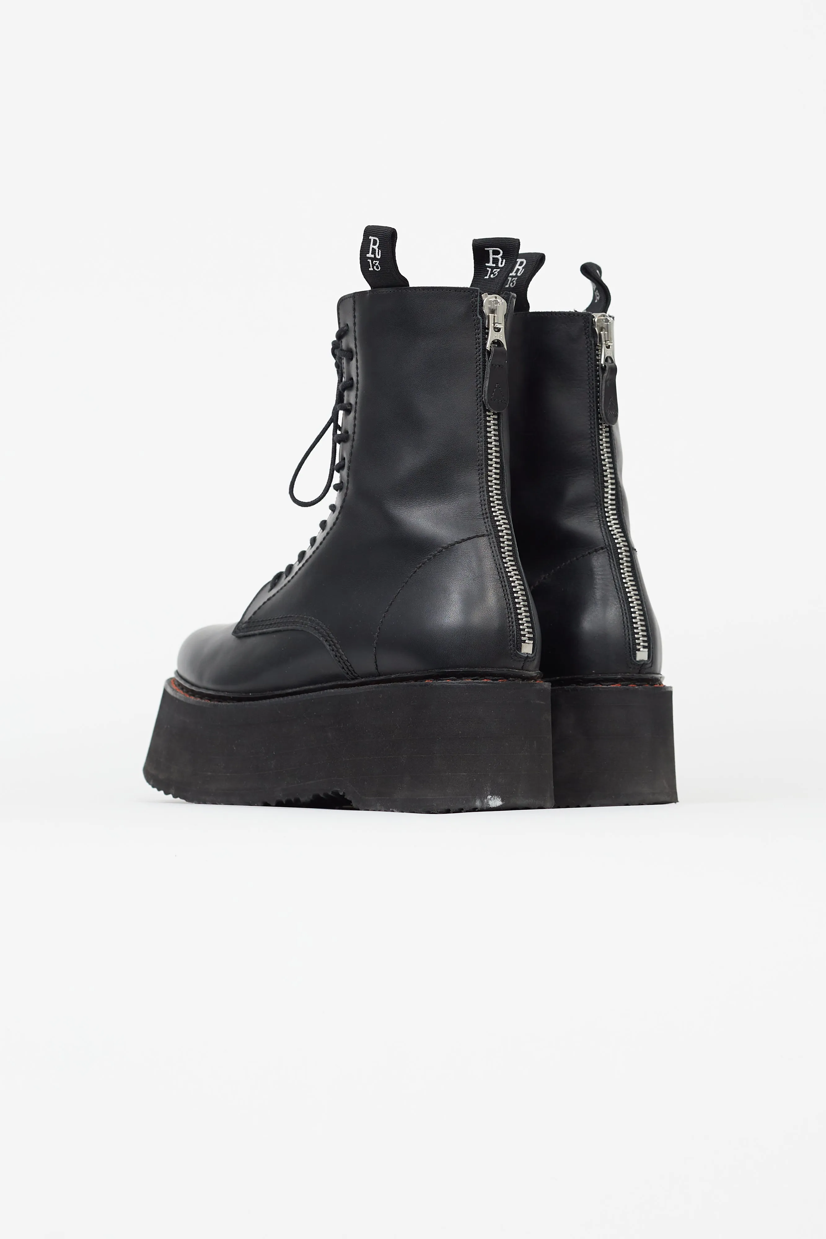 Black Leather Double Stack Platform Boot