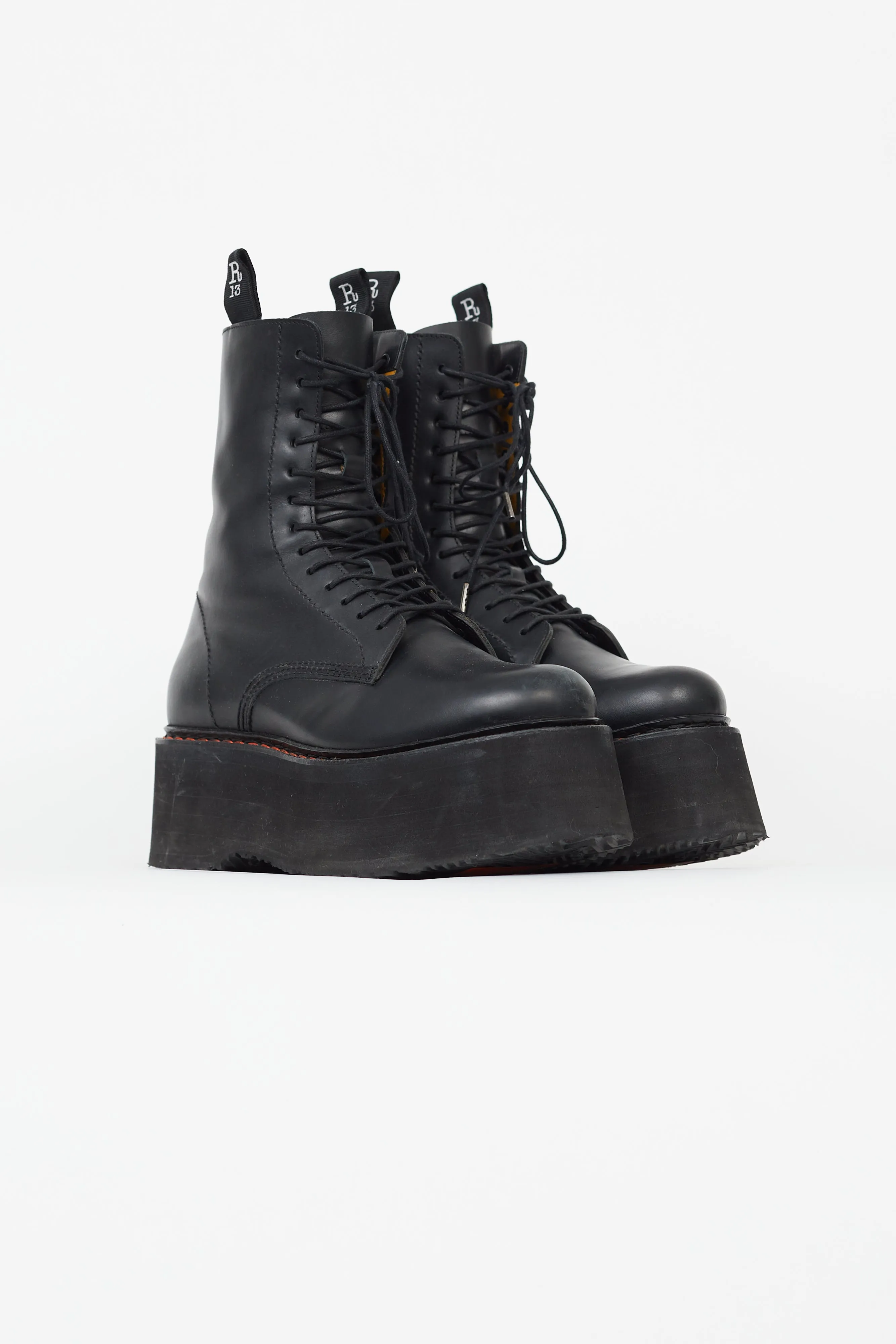 Black Leather Double Stack Platform Boot