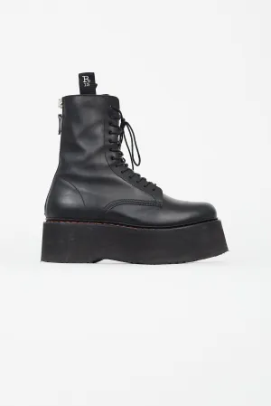 Black Leather Double Stack Platform Boot