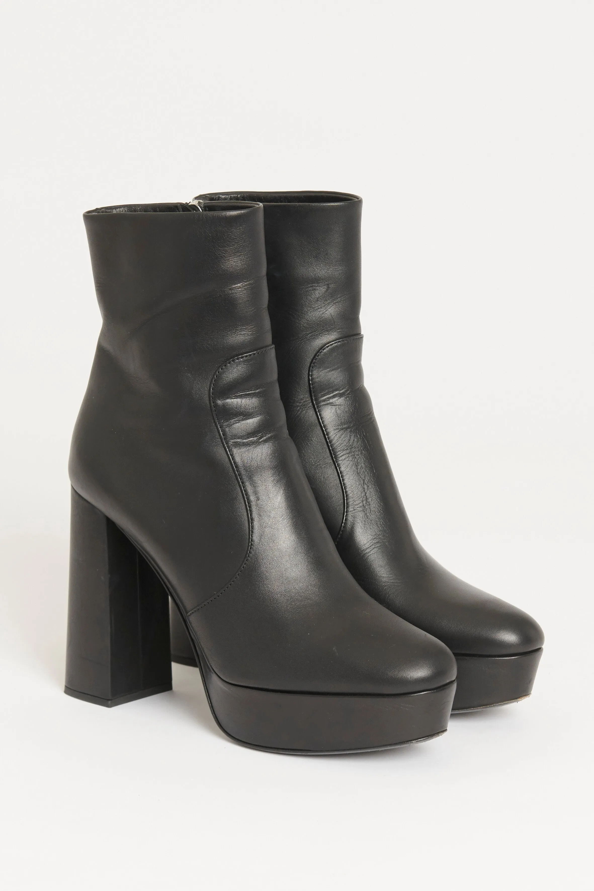Black Leather Preowned Block Heel Boots
