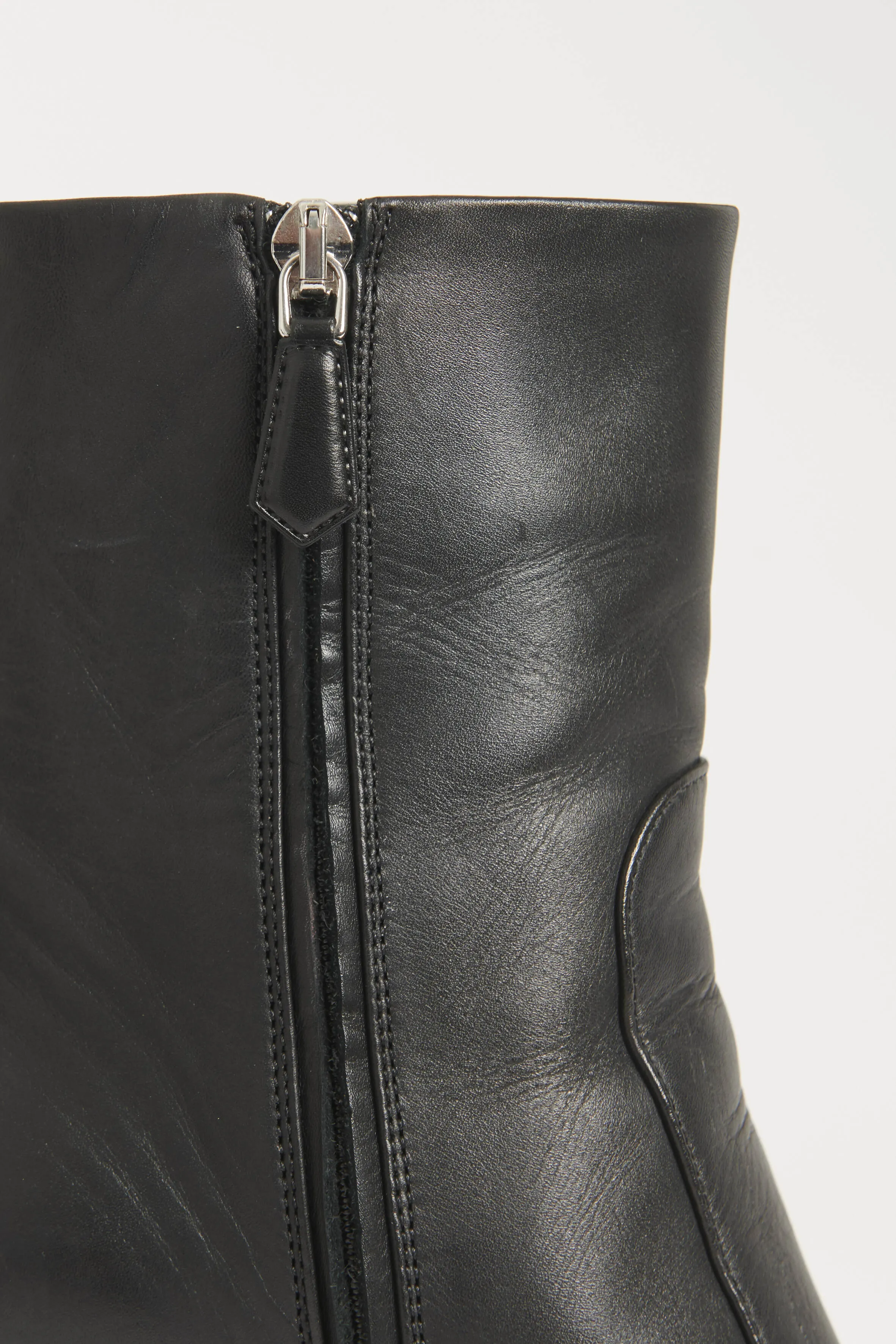Black Leather Preowned Block Heel Boots