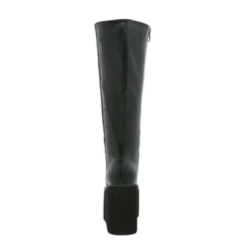 Black Leather Side Zip-Up Platform Wedge Heel Boots
