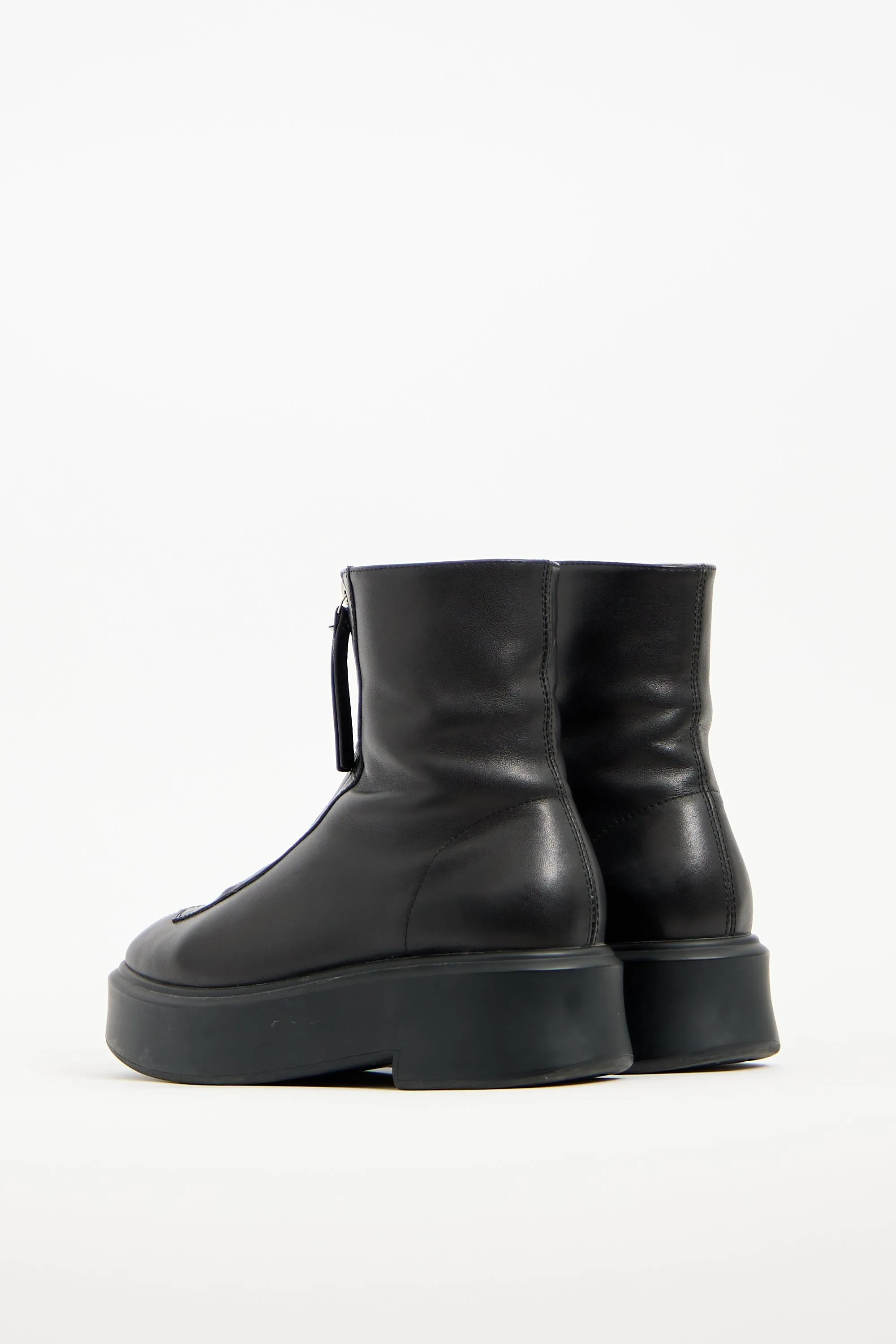 Black Leather Zip Platform Boot