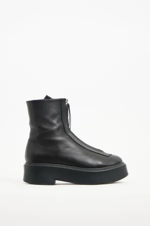 Black Leather Zip Platform Boot