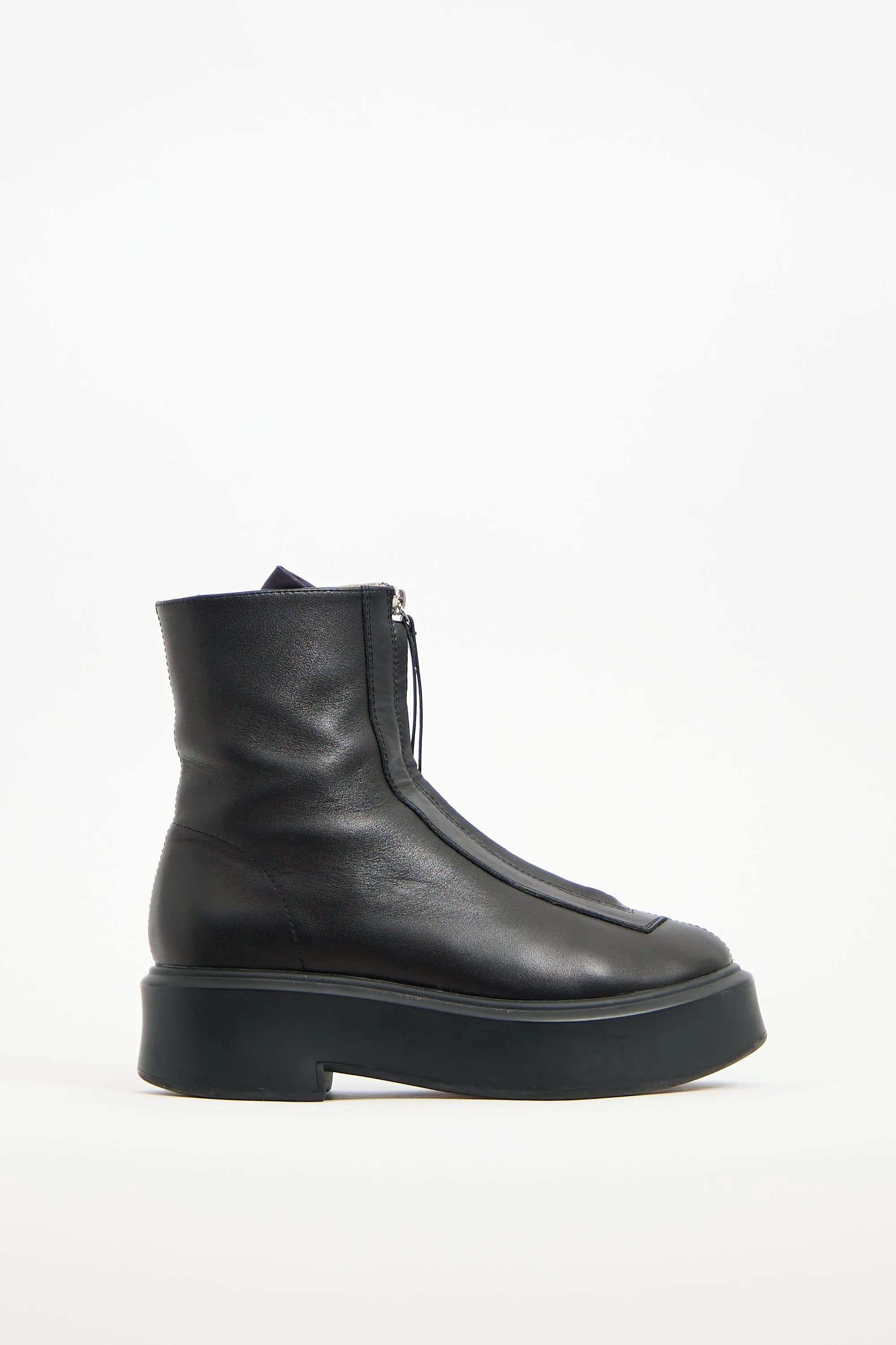 Black Leather Zip Platform Boot