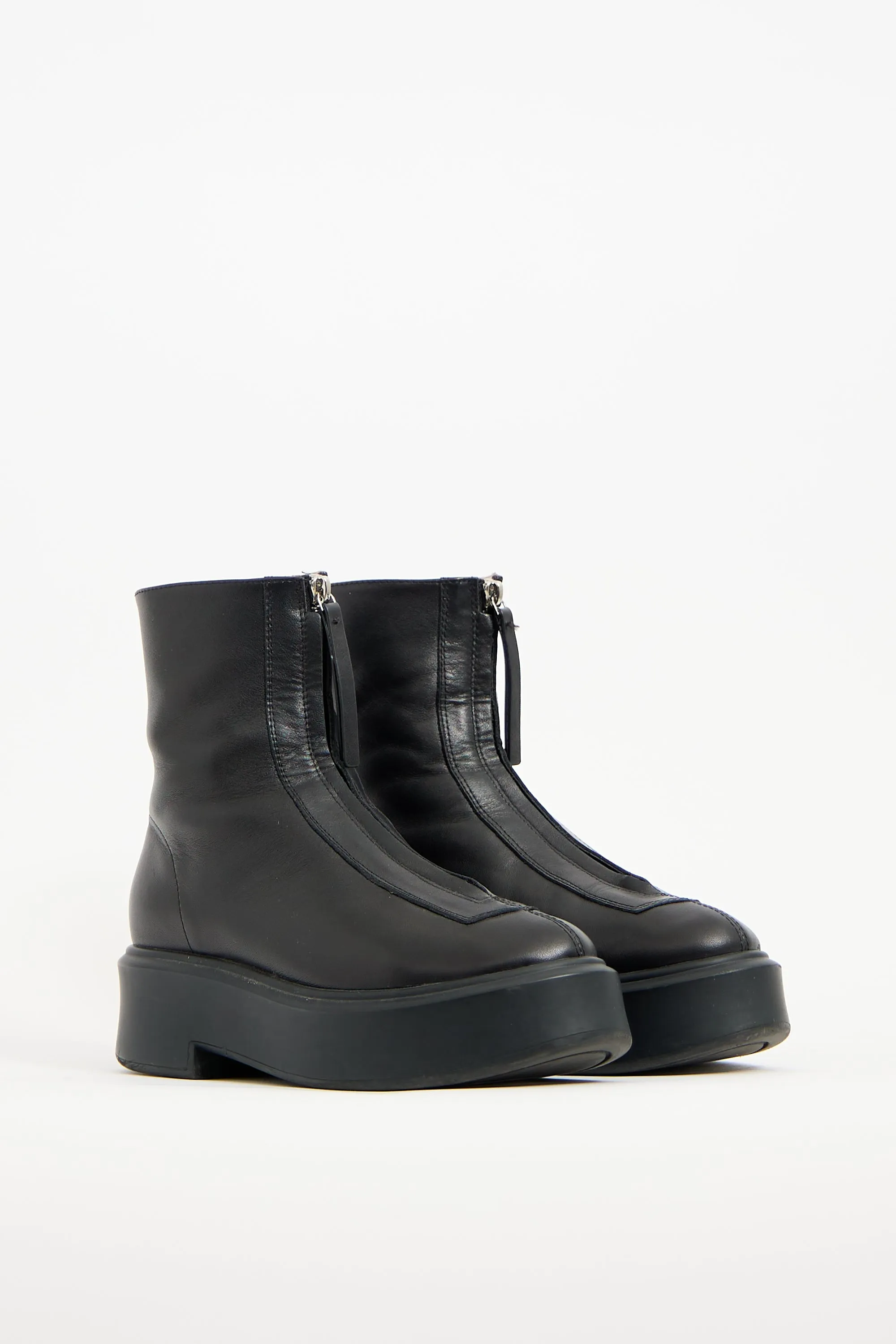 Black Leather Zip Platform Boot