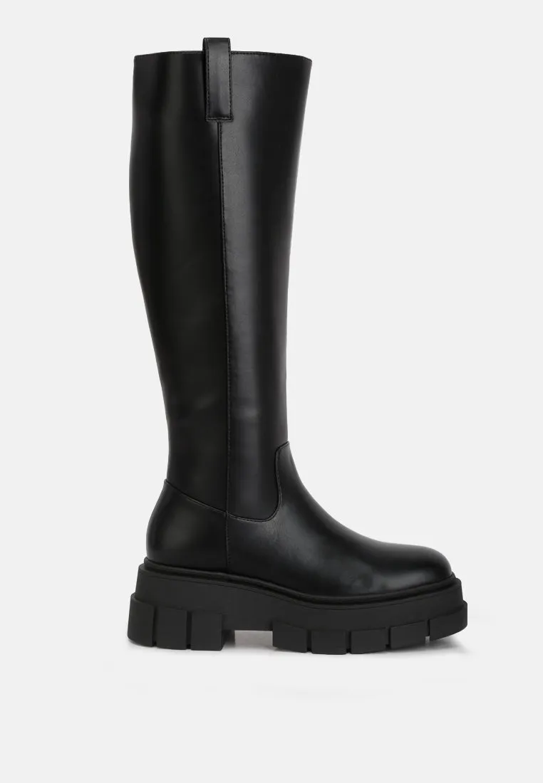 Blume Faux Leather Chunky Platform Knee Length Boots by London Rag