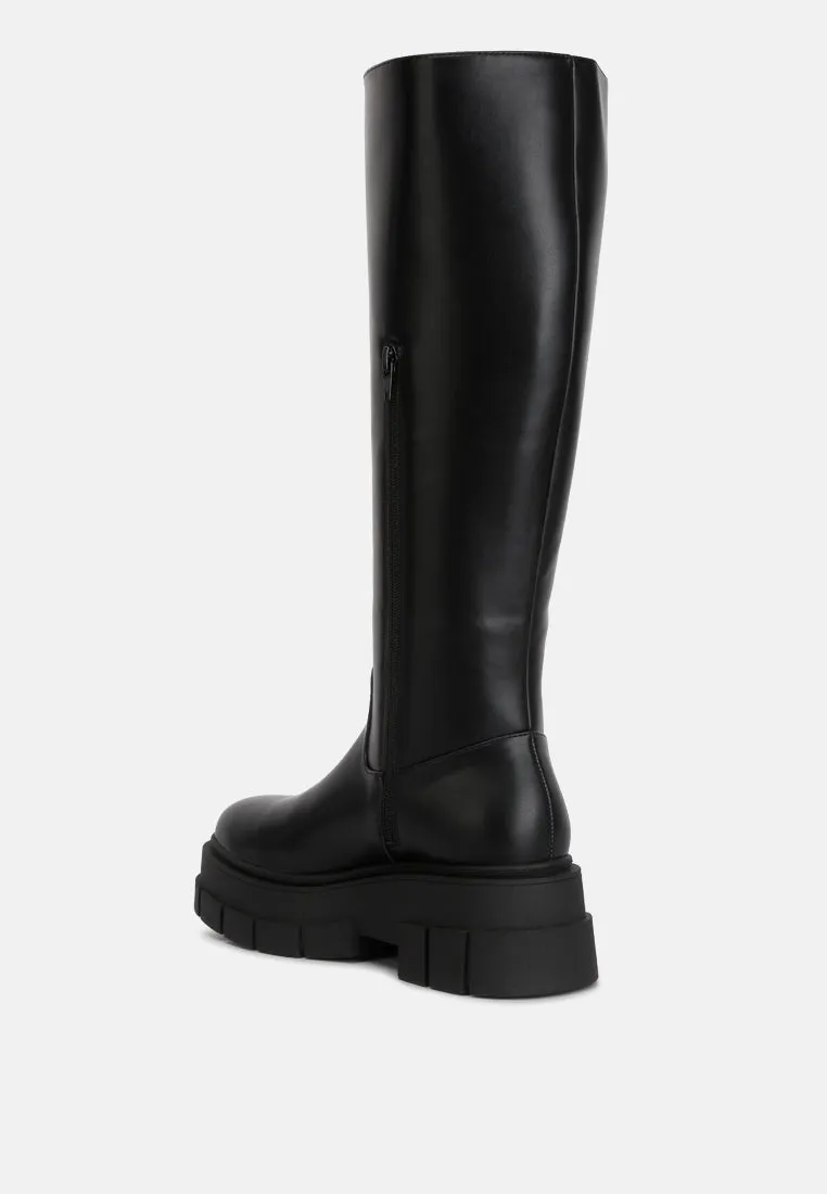 Blume Faux Leather Chunky Platform Knee Length Boots by London Rag