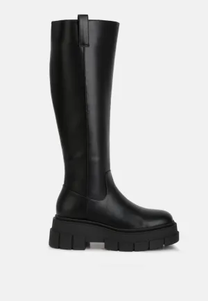 Blume Faux Leather Chunky Platform Knee Length Boots by London Rag