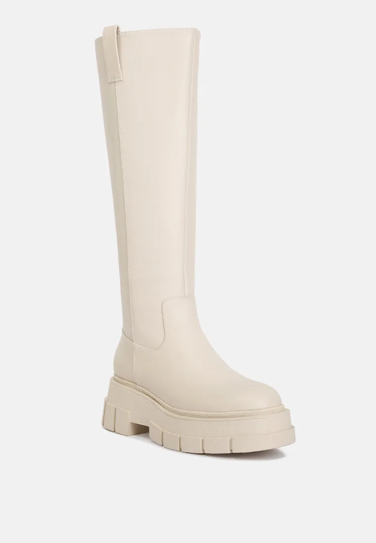 Blume Faux Leather Chunky Platform Knee Length Boots by London Rag