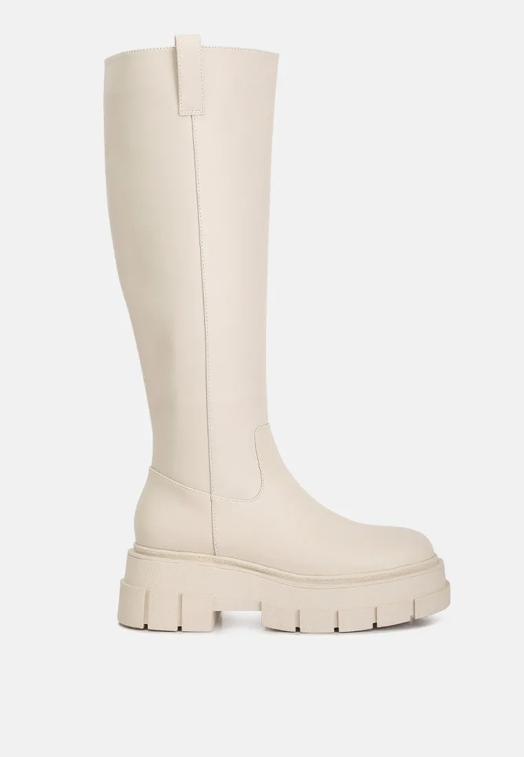 Blume Faux Leather Chunky Platform Knee Length Boots by London Rag
