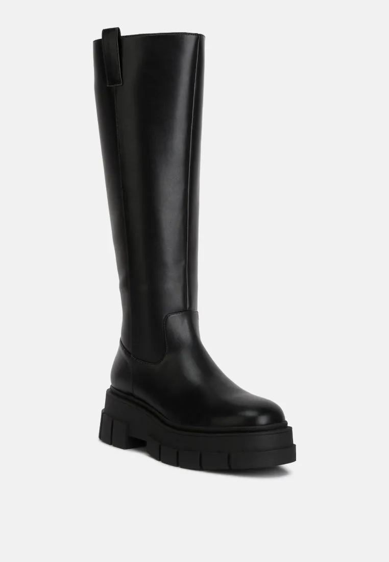 Blume Faux Leather Chunky Platform Knee Length Boots by London Rag