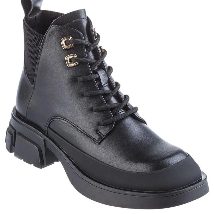 BONAVI 32W7-7 Rubber Tipped Lace Ankle Boots