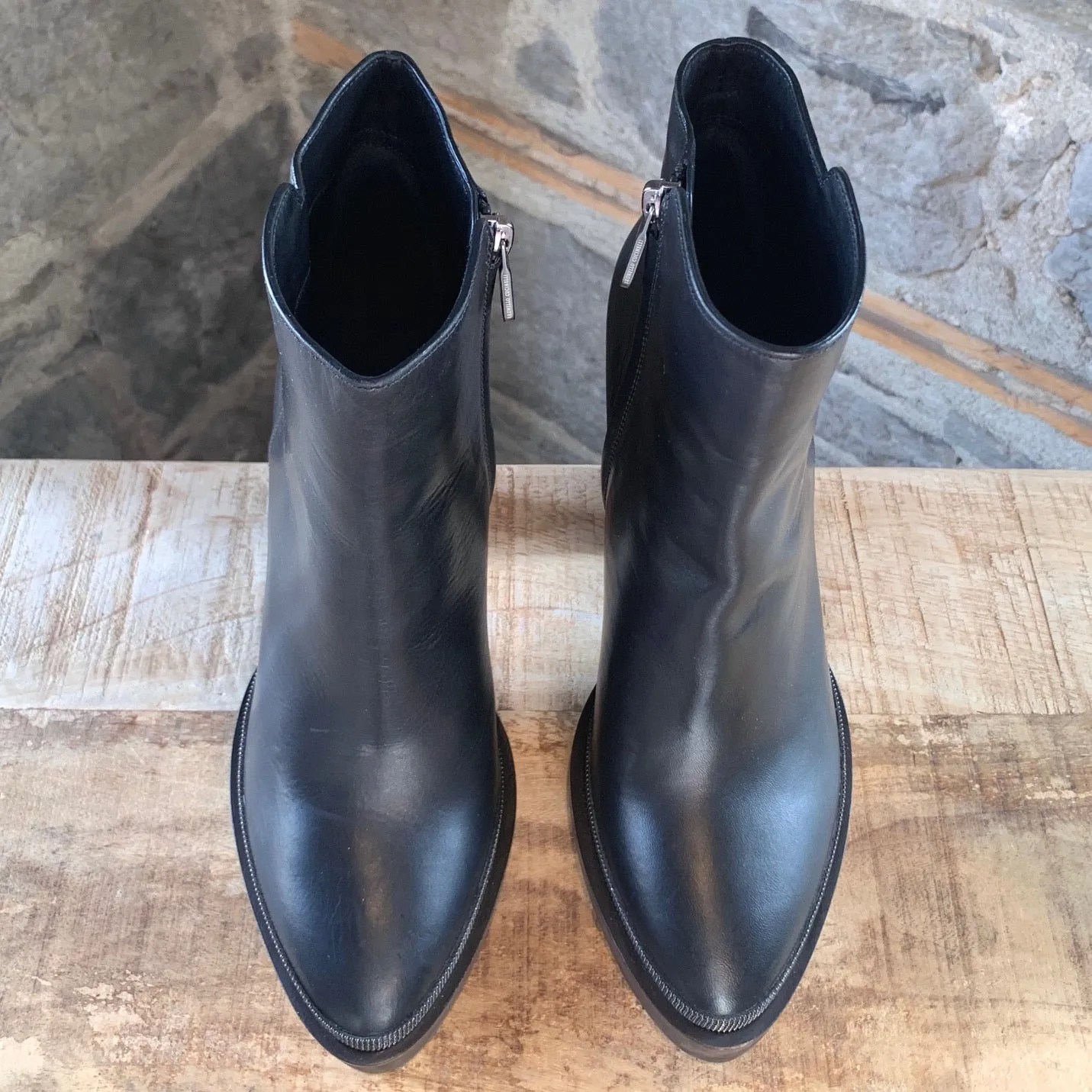 Brunello Cucinelli Black Leather Heeled Monili Trim Boots