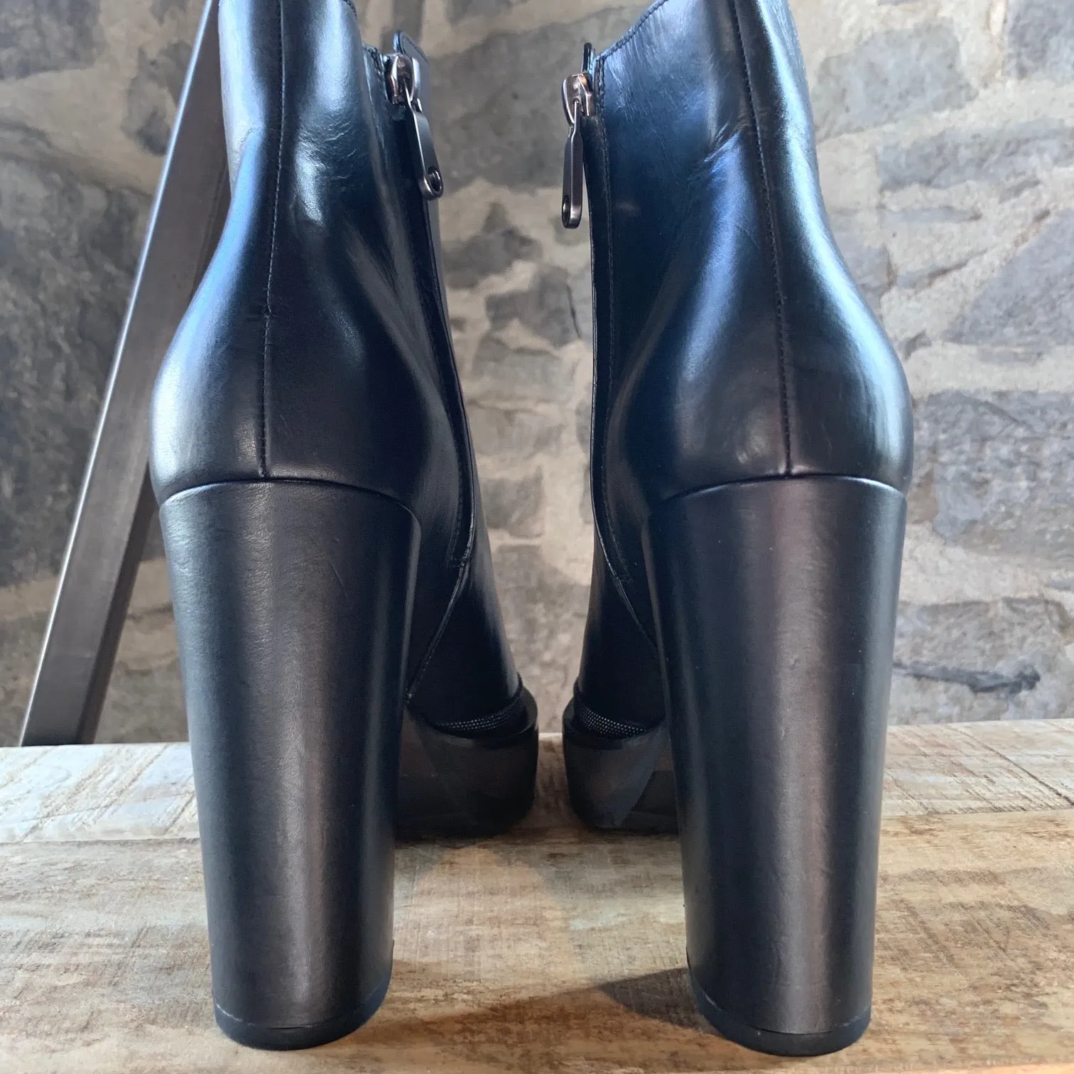 Brunello Cucinelli Black Leather Heeled Monili Trim Boots