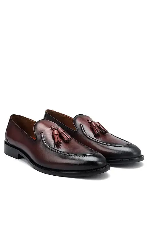 Burgundy Leather Loafers With Tassels