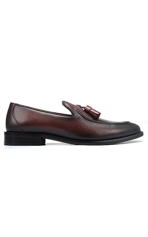 Burgundy Leather Loafers With Tassels