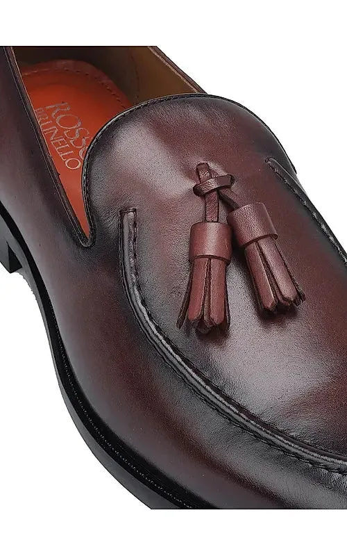 Burgundy Leather Loafers With Tassels