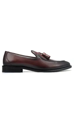 Burgundy Leather Loafers With Tassels