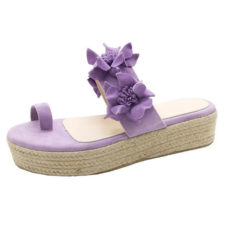 Chicvane Flower Round Toe Platform Sandals Flip Flops