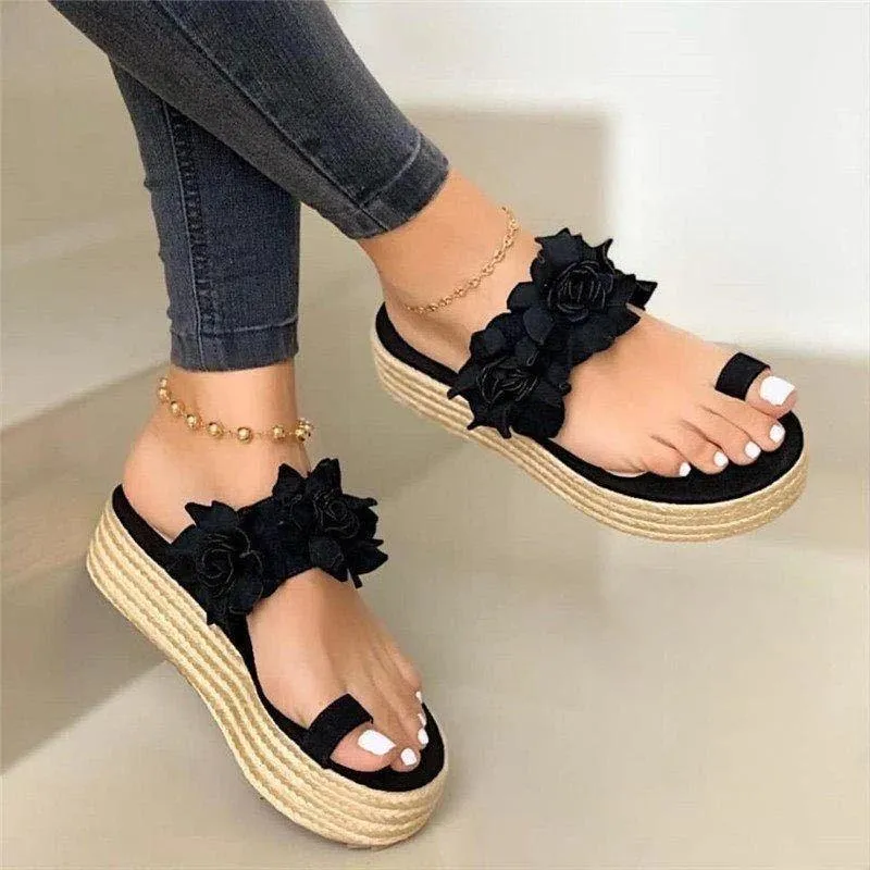 Chicvane Flower Round Toe Platform Sandals Flip Flops